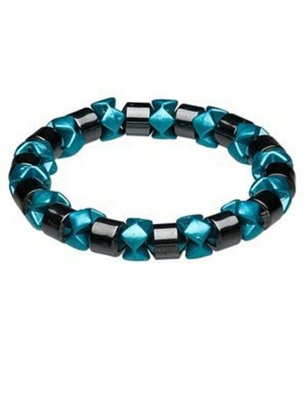 Magnetic Hematite Healing Black & Turquoise Blue Stretch Bracelet